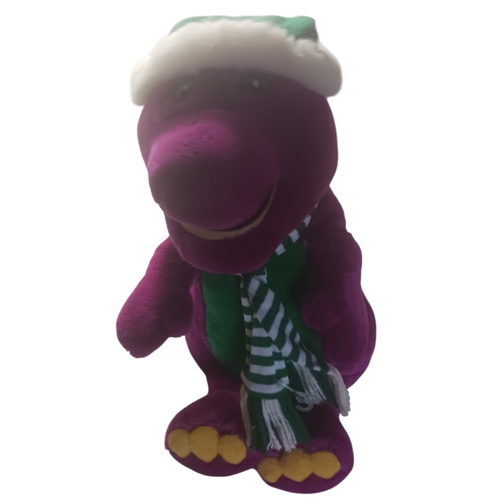 VTG 1992‎ Barney Christmas Plush 20" Holiday Dinosaur Green Scarf Hat Bell READ